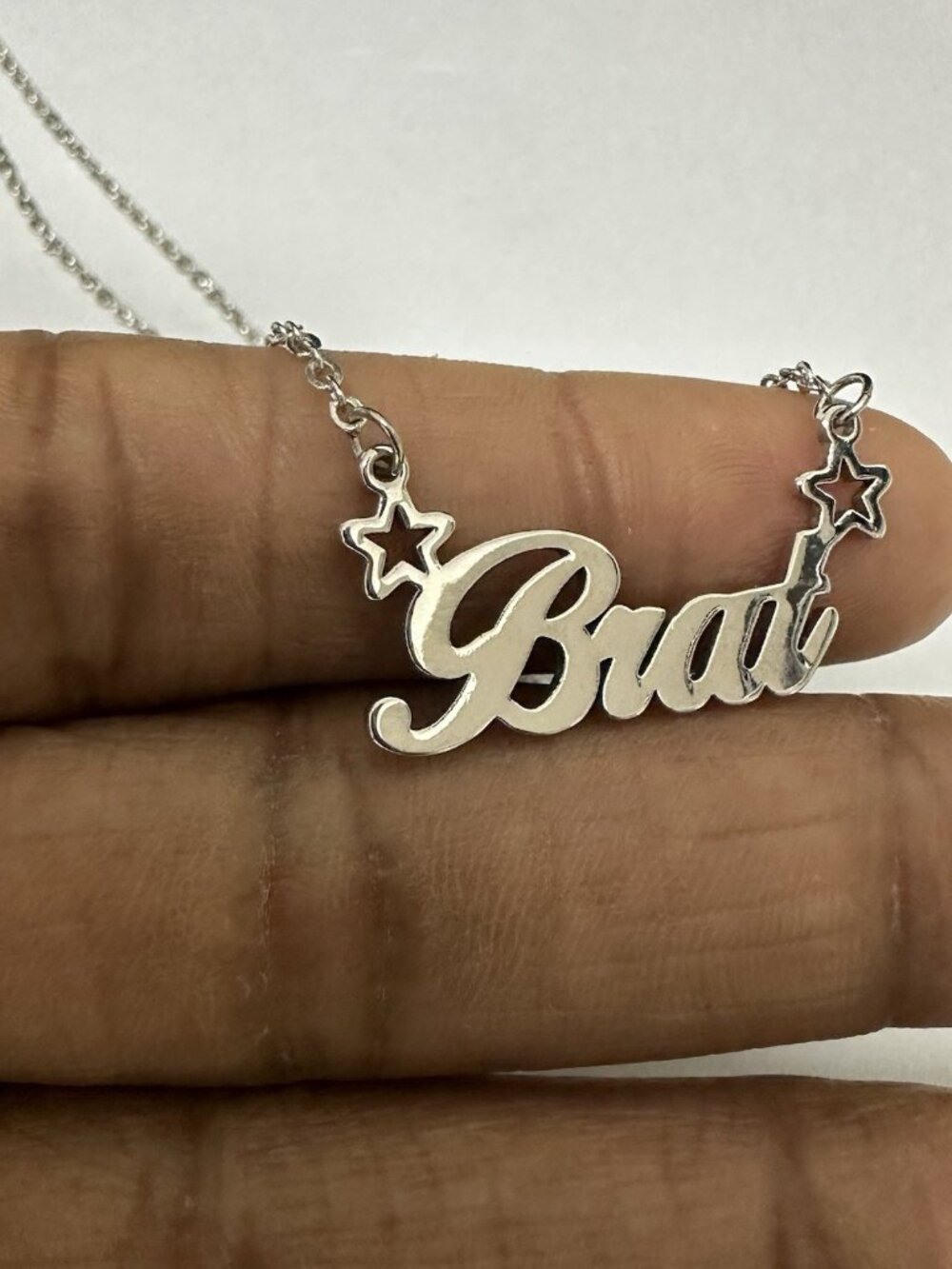 3/$30 Brat Nameplate Necklace Silver Tone Y2K Adjustable Chain Link 16.5"